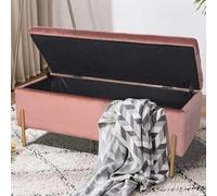 BAKAJI Cassapanca Pouf Contenitore Poggiapiedi Camera da Letto Panca Sgabello Struttura in Legno Rivestimento in Tessuto Velluto Seduta Apribile Imbottita Pidini Dorati (Rosa)