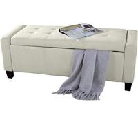 Cassapanca Pouf Contenitore Panca Sgabello Poggiapiedi Legno e Eco Pelle Avorio