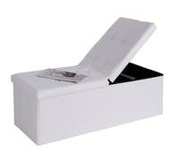 BAKAJI Cassapanca Pouf Contenitore Poggiapiedi per Camera da Letto Panca Sgabello Struttura Pieghevole Rivestimento in Eco Pelle Seduta Rimovibile Imbottita Dimensione 115 x 38 x 40 (Bianco)