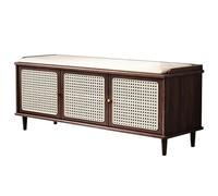 Cassapanca Scarpiera da Ingresso con Seduta Legno Massello Scarpiera Panca in Rattan Salvaspazio Panca Portaoggetti per Corridoio, Camera da Letto, Soggiorno(Brown,46.45in/118cm)