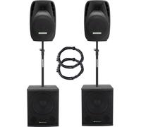 Casse Amplificate Attive Impianto Audio 2x 15'' Subwoofer DJ 1000W Set Completo