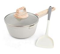 Casseruola 18 cm Antiaderente, 2 L Casseruola Latte con coperchio per friggere stufare e bollire, piccola pentola con manico in legno e porta di versamento per induzione e elettrici e fornelli a gas