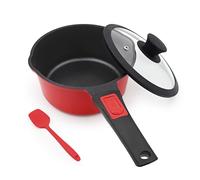 Casseruola 18cm con coperchio, casseruola antiaderente da 2 L-rosso | con manico rimovibile, adatto al forno, senza PTFE e PFOA