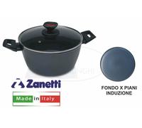 Zanetti Evolution Casseruola per Induzione Diametro 24 cm, Fondo Antiaderente, Alto Spessore, Casseruola con Coperchio, Impugnatura Comoda Due Maniglie, Nero