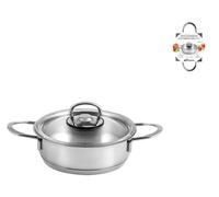 Casseruola Bassa 2 Manici Inox 18/10 Coperchio In Vetro Cm 14 Trasparente