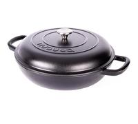 Casseruola bassa in ghisa con coperchio - casseruola antiaderente, adatta al forno fino a 260 °C - pentola resistente, adatta al forno - pentola smaltata - nero, 4,7 l, 32 cm