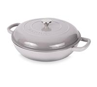 Casseruola bassa in ghisa con coperchio - casseruola antiaderente, adatta al forno fino a 260 °C - pentola resistente, adatta al forno - pentola smaltata - grigio, 4,7 l, 32 cm