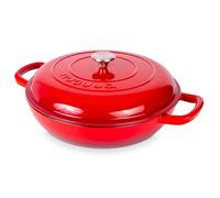 Casseruola bassa in ghisa con coperchio - casseruola antiaderente, adatta al forno fino a 260 °C - pentola resistente, adatta al forno - pentola smaltata - rossa, 4,7 l, 32 cm