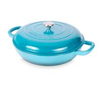 Casseruola bassa in ghisa con coperchio - casseruola antiaderente, adatta al forno fino a 260 °C - pentola resistente, adatta al forno - pentola smaltata - blu, 4,7 l, 32 cm
