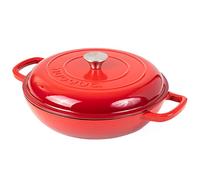 Casseruola bassa in ghisa con coperchio - casseruola antiaderente - pentola resistente, adatta al forno - pentola smaltata - rossa, 3 l, 30 cm - di Nuovva