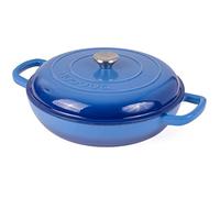 Casseruola bassa in ghisa con coperchio - casseruola antiaderente - pentola resistente, adatta al forno - pentola smaltata - blu scuro, 3 l, 30 cm - di Nuovva