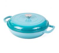 Casseruola bassa in ghisa con coperchio - casseruola antiaderente - pentola resistente, adatta al forno - pentola smaltata - blu, 3 l, 30 cm - di Nuovva