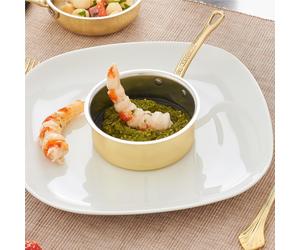 Casseruola Bassa un manico in Ottone Linea Pepite D'oro Mignon diametro 10xh4 cm - lt 0,30 realizzata in Ottone massiccio liscio e lucido