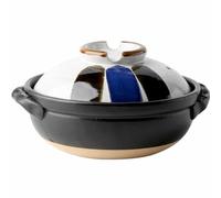 Casseruola giapponese in ceramica for stufato, pentola rotonda in terracotta con coperchio, pentola in ceramica, casseruola, casseruola nera, for zuppa di riso stufato(2l)