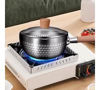 Casseruola in acciaio inossidabile 304 con manico in legno massello resistente al calore e doppi beccucci, il design esterno martellato fornisce un riscaldamento uniforme e una riduzione delle