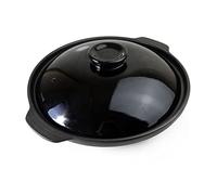 Casseruola in argilla asciutta resistente al calore, ciotola in ceramica con coperchio per cuocere la zuppa, 20 cm, colore: Nero