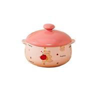 Casseruola in ceramica a forma di orso in stile cartone animato, impermeabile, con coperchio e stoviglie squisite per uso domestico, rosa