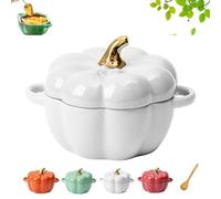 Casseruola in Ceramica Con Coperchio A Forma Di Zucca, 2025 Nuove Ciotole A Forma Di Zucca Con Manico Adatte Al Forno, Pentola Per Zuppa Di Halloween, Casseruola in Ceramica (Bianco)