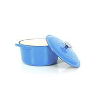 Casseruola in ghisa Echtwerk con rivestimento in smalto, pentola in ghisa, padella per arrosti con coperchio, teglia rotonda per pane, adatta per forni, griglie, barbecue e induzione, azzurro, 3,5 L