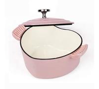 Casseruola in ghisa smaltata a forma di cuore con coperchio, 1,9 l, antiaderente, rosa, per cucinare in modo versatile, ideale per cuocere, arrostire e servire