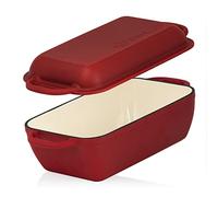 Casseruola in ghisa smaltata Mahlzeit con coperchio | 4,8 litri | Dark Cherry | arrosto 2in1 con padella | adatto al forno e all'induzione | doppia casseruola