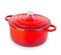 Casseruola in Ghisa Smaltata, Pentola Olandese Antiaderente con Coperchio, Induzione/Gas/Forno, Cottura Omogenea - 4.7 Liter 28cm Rosso - da Nuovva