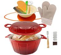 Casseruola in ghisa smaltata rossa da 5 litri con coperchio per padella da bistecca, cestello di fermentazione e 8 accessori. Pentole antiaderenti e adatte per pane, stufati e grigliate