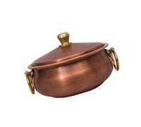 Casseruola in Rame Puro Realizzata a Mano con Coperchio - pentola per stufati, Manico Corto - Ideale per l'arredamento della casa e per l'uso in Sala da Pranzo, Utensili da Cucina