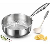 Casseruola in Titanio con Coperchio,senza Rivestimento (No Coperchio,24cm) | Doppio Beccuccio, Interno Alveolato e Manico in Metallo, per Latte, Salse, Zuppe e Porridge