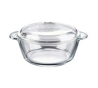 Casseruola in vetro con coperchio, pirofila in vetro rotonda trasparente a bocca piatta pentole per microonde per forno, microonde, frigorifero e altro (L 1,5 L)