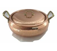 Casseruola pentola tegame in rame stagnato bombata da cucina con coperchio