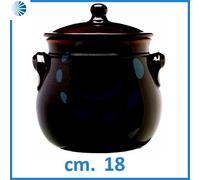 Casseruola pentola tegame in terracotta argilla bombata con coperchio cm. 18