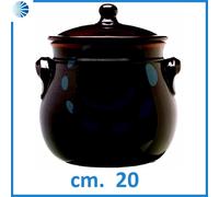 Casseruola pentola tegame in terracotta argilla bombata con coperchio cm. 20