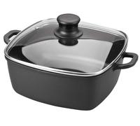 Casseruola quadrata in alluminio pressofuso da 28 cm con coperchio in vetro. Ideale per cuocere a fuoco lento e saltare. Progettato per: uso quotidiano in cucina.