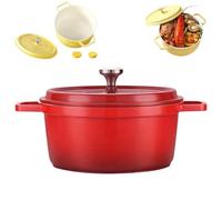 Casseruola rotonda in ghisa smaltata da 5,2 l con coperchio, forno olandese rotondo da 5,5 qt, libro di cucina, antiaderente, facile da pulire, forni olandesi, sicura fino a 260 °C, per brasare