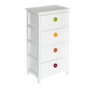 Cassetiera con 4 Cassetti in Legno Paulownia Bianco con Bottoni Colorati Fadi