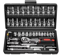 Cassetta Attrezzi Completa 46 Pz 1/4 Di Pollice Presa A Cricchetto Set Chiavi Metriche Punta Da Trapano Manica Barra Estensione Scatola Degli Attrezzi Manuali Set La Riparazione Auto