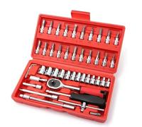 Cassetta Attrezzi Completa Set Di Chiavi A Cricchetto A Bussola Da 46 Pezzi Da 1/4" Con Custodia Include Set Bussole Metriche E Barra Di Prolunga Per La Riparazione Automatica