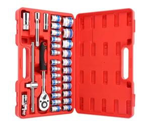 Cassetta Attrezzi Completa Set Strumenti Per Meccanica Da 32 Pezzi Kit Strumenti Per Chiavi A Cricchetto Con Guida Profonda E Standard Da 1/2 Pollici Per La Riparazione Automatica