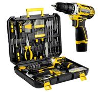 Cassetta Attrezzi con Trapano Avvitatore Batteria 12V, Valigia Utensili Portatile Completa 138 pezzi Set di attrezzi, Set Completo di Punte Trapano a Percussione Per Casa Progetto, Fai da te (giallo)