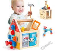 Cassetta Attrezzi in Legno Giochi per Bambini 2 3 4 5 6 Anni, Gioco Montessori Banco da Lavoro Kit di Valigetta Attrezzi 32 Pezzi, Giocattoli Educativi Regalo per Bambino Bambina