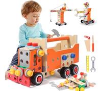 Cassetta Attrezzi in Legno Giochi per Bambini 3 4 5 6 Anni, Gioco Montessori Banco da Lavoro Kit di Valigetta Attrezzi 124 Pezzi, Giocattoli Educativi Regalo per Bambino Bambina