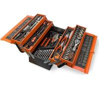 Cassetta Attrezzi in Metallo con Cricchetto e Bussole 1/2” e 1/4” + Pinze + Chiavi Combinate + Cacciaviti + Punte e Accessori - Kit Utensili Completo Portatile per Auto, Casa, Officina, Fai da Te