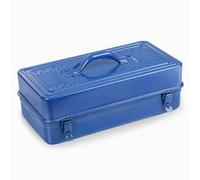 Cassetta degli attrezzi in acciaio per officina, garage e casa, scatola portaoggetti in metallo resistente con manico a rullo, chiusure robuste, base ispessita, 45 x 24 x 15 cm (blu) (36 x 15 x 10 cm)