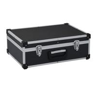 Cassetta degli attrezzi in alluminio nero, 46 x 33 x 16 cm, con 6 scomparti, 17 tasche, richiudibile e impermeabile, per officina, garage, casa e artigiani, sistema di organizzazione