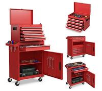 Cassetta degli attrezzi in metallo con 5 cassetti, parte superiore rimovibile, pannello forato e ganci, ripiano regolabile, carrello per l'organizzazione dell'officina