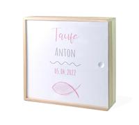 Cassetta dei ricordi battesimo pesce - rosa scatola dei ricordi in legno, regalo per battesimo per bambini, regalo per battesimo personalizzato, regalo per battesimo personalizzato, regalo per
