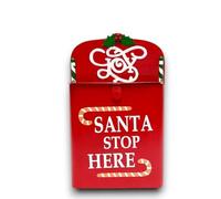 Cassetta della Posta di Babbo Natale, Buca per Letterina di Babbo Natale Santa Stop Here, Decorazione Natalizia in Metallo con Buca Lettere e Decorazioni a Rilievo 35 cm da appoggio o da appendere