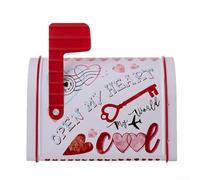 Cassetta della posta di San Valentino, 9,5 x 13,5 x 8 cm, in latta decorativa, per appunti d'amore e dolcetti, design festivo, per matrimoni o aule (bianco)