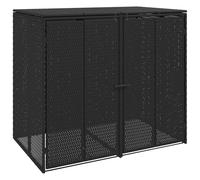 Cassetta della spazzatura con coperchio, 2 pezzi, nero, 130 x 80 x 115 cm | Tessuto in rattan cinque lati, resistente ai raggi UV, telaio in acciaio, pulizia con panno, uso terrazzo giardino